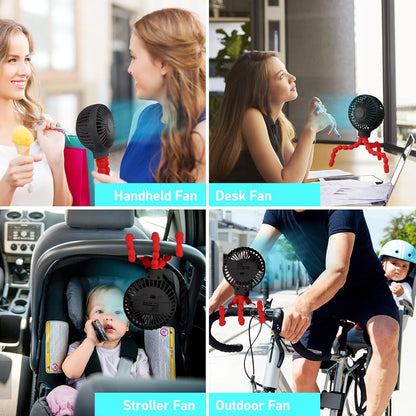 Stroller Fan Upgraded Portable Fan Versatile Fan Personal Desk Fan USB Rechargeable Fan with LED Light Flexible Tripod Design Handheld Fan 3 Speeds Baby Fan for Stroller（Black Red）