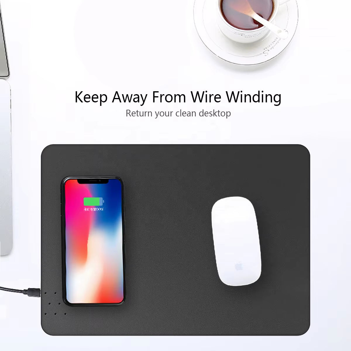 Fast Charger PU Leather Wireless Charging Mouse Pad Wireless Charger Mousepad with Wireless Charger with QI CE Rohs