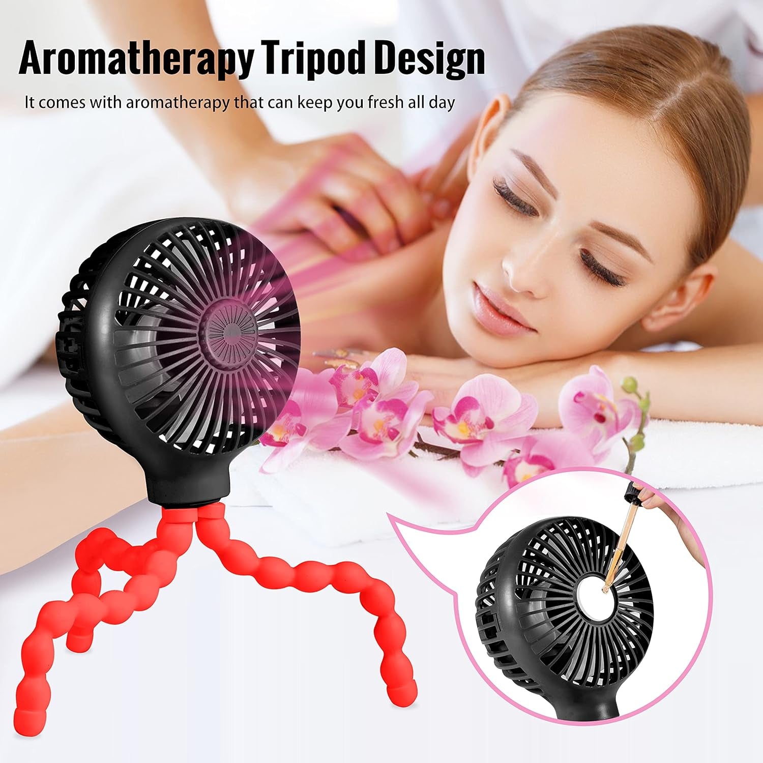 Stroller Fan Upgraded Portable Fan Versatile Fan Personal Desk Fan USB Rechargeable Fan with LED Light Flexible Tripod Design Handheld Fan 3 Speeds Baby Fan for Stroller（Black Red）