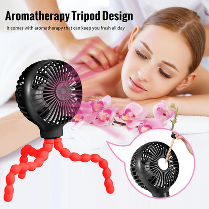 Stroller Fan Upgraded Portable Fan Versatile Fan Personal Desk Fan USB Rechargeable Fan with LED Light Flexible Tripod Design Handheld Fan 3 Speeds Baby Fan for Stroller（Black Red）