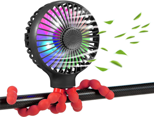 Stroller Fan Upgraded Portable Fan Versatile Fan Personal Desk Fan USB Rechargeable Fan with LED Light Flexible Tripod Design Handheld Fan 3 Speeds Baby Fan for Stroller（Black Red）