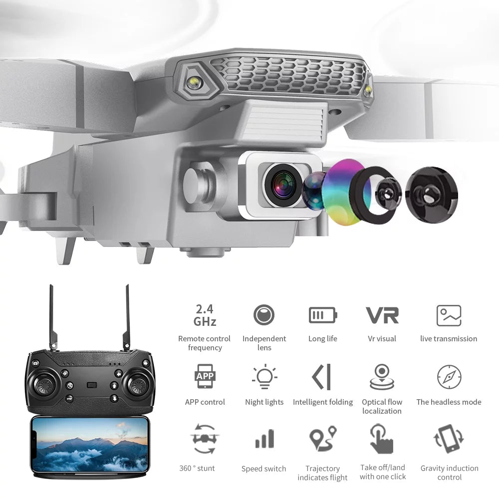 E88 Drone with 4K HD Dual Camera for Adults Kids, RC Quadcopter with 2 Modular 2000Mah Batteries for 30 Mins Long Flight, Black
