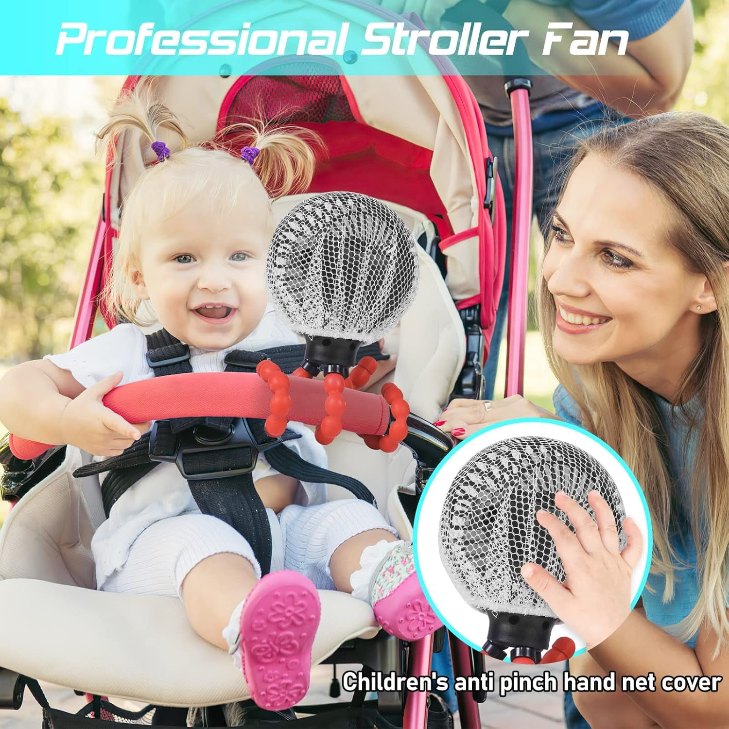 Stroller Fan Upgraded Portable Fan Versatile Fan Personal Desk Fan USB Rechargeable Fan with LED Light Flexible Tripod Design Handheld Fan 3 Speeds Baby Fan for Stroller（Black Red）