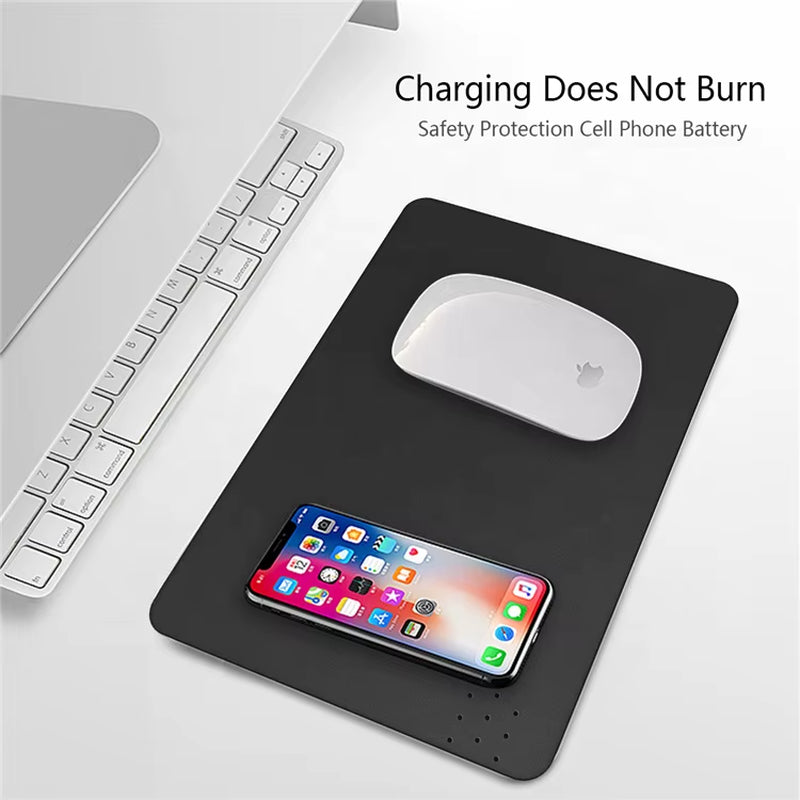 Fast Charger PU Leather Wireless Charging Mouse Pad Wireless Charger Mousepad with Wireless Charger with QI CE Rohs