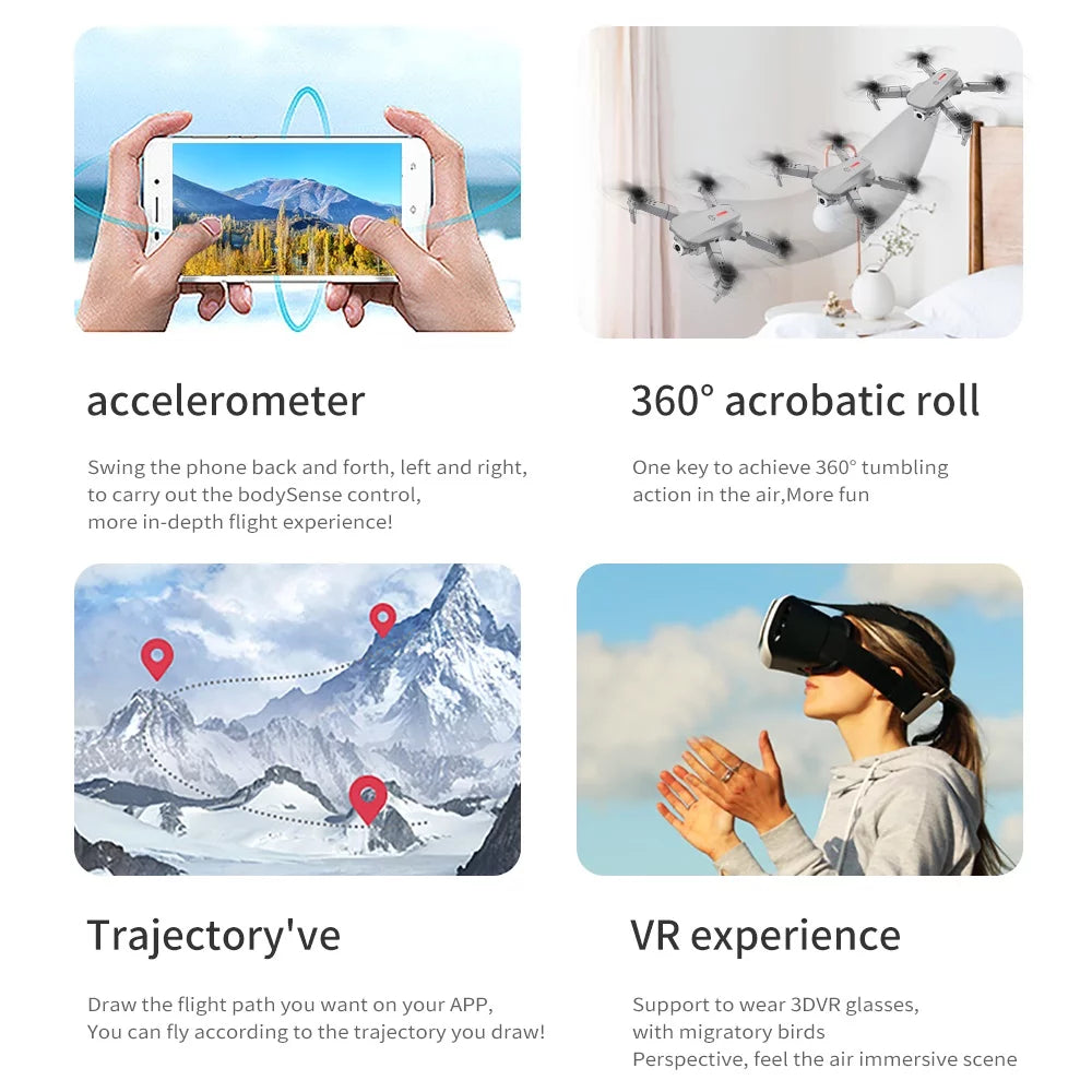 E88 Drone with 4K HD Dual Camera for Adults Kids, RC Quadcopter with 2 Modular 2000Mah Batteries for 30 Mins Long Flight, Black